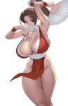  1girl 1girl alternate_costume big_breasts breasts brown_hair cosplay fatal_fury impossible_clothes japanese_clothes king_of_fighters long_hair mai_natsume mai_shiranui revealing_clothes 