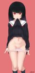 ai_enma black_hair jigoku_shoujo panty_pull pink_panties presenting pussy red_eyes school_uniform shaved_pussy skirt_lift uncensored underwear