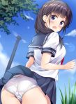 1girl asian black_hair blue_eyes embarrassed female_only long_hair looking_at_viewer miniskirt more_at_source non-nude open_mouth pantyshot pasdar school_uniform short_sleeves skirt_lift standing underwear white_panties wind wind_lift