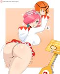  1girl 2020 ass basketball basketball_hoop big_ass final_fantasy hair_over_one_eye hoodie jinu looking_back mario_sports_mix nintendo pink_hair solo_female solo_focus square_enix white_mage 