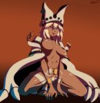 1girl 1girl animal_ears areola barefoot big_breasts bouncing_breasts breasts clothing dark-skinned_female dark_skin emotionless feet female_only guilty_gear hair heartszora high_resolution nail_polish nipples ramlethal_valentine squatting tiptoes toenail_polish toes video_game wardrobe_malfunction