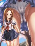  blonde_hair blue_sailor_collar bow_panties brown_eyes brown_hair cameltoe karakai_jouzu_no_takagi-san school_uniform serafuku smile underwear upskirt white_panties 