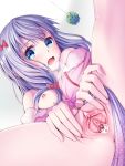 1girl blue_eyes clitoris close-up embarrassed eromanga_sensei female_ejaculation izumi_sagiri medium_breasts open_mouth panties_aside partially_visible_anus purple_panties pussy_juice spread_legs spread_pussy uncensored underwear