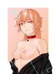  1girl 1girl 1girl 2020 artist_name bare_shoulders black_jacket blonde_hair braid breasts choker closed_mouth eyebrows_visible_through_hair girls_frontline hair_ornament high_resolution jacket jacket_pull long_hair looking_at_viewer medium_breasts nipples ots-14_(girls_frontline) red_choker salty_eyes simple_background star_(symbol) star_choker tied_hair yellow_eyes 