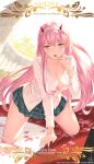 big_breasts cangkong darling_in_the_franxx green_eyes horns lollipop long_hair miniskirt non-nude partially_open_clothes pink_hair white_shirt zero_two_(darling_in_the_franxx)