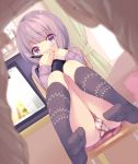  covering_mouth embarrassed komone_ushio looking_at_viewer non-nude original panties pantyshot purple_eyes purple_hair short_hair socks sweater underwear 