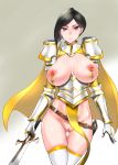 1girl black_hair breasts fleur-de-lis fleur-de-lis_(symbol) high_resolution huge_breasts legs nipple_piercing nipples original piercing pussy short_hair stockings sword vvv weapon