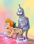 all_fours ass bender_bending_rodriguez futurama just_cartoon_dicks lotion nude philip_j._fry stockings wallet yaoi