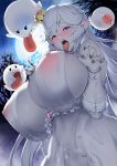 1girl areola blush boo boo_(mario) booette boosette breasts bursting_breasts cation cleavage crown dress earrings erect_nipples eyebrows_visible_through_hair fingernails forest full_moon ghost_pose gigantic_breasts high_resolution huge_breasts ion_(cation) jewelry long_hair luigi's_mansion mario_(series) moon nature new_super_mario_bros._u_deluxe night night_sky nintendo nipples open_mouth outside pointed_ears pubic_hair purple_eyes pussy see-through sharp_fingernails sharp_nails sharp_teeth silver_hair sky super_crown super_mario_bros. teeth third-party_edit tongue tongue_out viewed_from_below white_dress white_hair white_skin