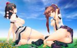 2boys ass black_hair brown_hair himekaidou_hatate kuku_px long_hair panties_pull pussy_juice shameimaru_aya skirt transparent_clothing twin_tails uncensored underwear wet