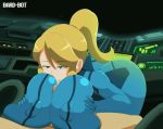 1boy 1girl areola bard-bot big_breasts big_breasts blonde_hair bodysuit breasts cum cum_on_breasts erection gif huge_breasts male/female metroid nipples paizuri penis ponytail samus_aran straight tied_hair