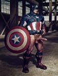 1boy 3d avengers captain_america erect_penis erection male marvel marvel_comics mostly_clothed muscle muscles muscular offering presenting_penis showing_penis standing steve_rogers yolco