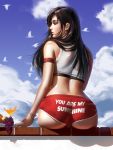 black_hair cameltoe final_fantasy_vii high_resolution liang_xing long_hair non-nude red_shorts sexy_ass tifa_lockhart wet_clothes