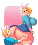 ! 1girl 2_girls ? adventure_time ass ass_grab big_ass big_breasts blonde_hair blush bottomless breasts bulumble-bee cartoon_network clothing dabble fionna_the_human huge_ass huge_breasts human large_ass looking_back no_panties open_mouth sideboob standing stockings teeth thick_thighs tongue veins voluptuous wide_hips yuri