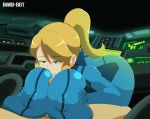 1boy 1girl areola bard-bot big_breasts big_breasts blonde_hair bodysuit breasts erection gif huge_breasts male/female metroid nipples paizuri penis ponytail samus_aran straight tied_hair