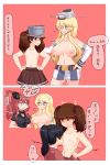  1girl 4girls asymmetrical_hair breast_feeding breast_sucking breasts brown_eyes brown_hair comic headgear high_resolution houshou_(kantai_collection) iowa_(kantai_collection) kantai_collection kimono multiple_girls nb_(pixiv594732) nipples pocket ponytail ryuujou_(kantai_collection) saratoga_(kantai_collection) side_ponytail smokestack star star-shaped_pupils symbol-shaped_pupils tied_hair topless visor_cap wafuku yuri 