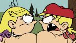 angry backpack breast_press breast_to_breast breasts_outside edit hat hyper_breasts lana_loud lola_loud outside pearl_necklace ploppie_(artist) screenshot_edit symmetrical_docking the_loud_house tiara