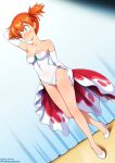 1girl breasts cosplay female female_human female_only gloves goldeen goldeen_(cosplay) high_heels human human_only kasumi_(pokemon) leotard long_gloves misty mostly_nude neocoill orange_hair pokemon see-through solo standing white_high_heels