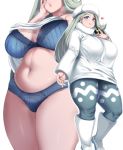  1girl 1girl big_breasts breasts chubby game_freak lingerie long_hair melony_(pokemon) milf multiple_views navel_piercing nintendo panties pokemon ultra_ball underwear white_hair 