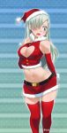 1girl 1girl alternate_costume breasts christmas cosplay elizabeth_liones embarrassed impossible_clothes long_hair medium_breasts microskirt miniskirt nanatsu_no_taizai revealing_clothes santa_claus skirt_lift white_hair