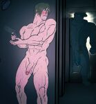  2boys big_penis blush blush digital_media_(artwork) drooling flaccid flaccid_penis gun hat hiding leon_kennedy male male/male male_only mr._x mr_x naked_men nude nude parapop penis precum precum_drip precum_string resident_evil resident_evil_2 shower_head standing standing_in_doorway sweat sweatdrop sweating towel_around_neck trenchcoat tyrant yaoi 