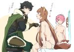  1boy 3girls :d animal_ear_fluff animal_ears big_breasts black_hair blue_eyes breasts brown_eyes brown_hair cape character_request crossover green_cape hair_ornament hair_over_one_eye isekai_quartet iwatani_naofumi long_hair looking_at_another male medium_breasts multiple_girls nipples open_mouth panties pink_hair pink_panties raccoon_ears raccoon_tail ram_(re:zero) raphtalia re:zero_kara_hajimeru_isekai_seikatsu red_eyes saga_of_tanya_the_evil short_hair simple_background sitting smile stethoscope tail tail_wagging tate_no_yuusha_no_nariagari topless translation_request umanosuke underwear underwear_only very_long_hair viktoriya_ivanovna_serebryakov white_background white_panties white_underwear x_hair_ornament 