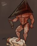  abs blush digital_media_(artwork) dildo holding_dildo holding_object james_silent_hill male male/male male_dom male_dominating male_domination male_human male_only muscle muscular muscular_male parapop pyramid_head silent_hill silent_hill_2 stepped_on text thong 