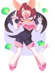 1girl alternate_costume animal_ears brown_hair cosplay demon_wings embarrassed gems heart impossible_clothes my_hero_academia nervous ochako_uraraka rouge_the_bat rouge_the_bat_(cosplay) sega short_hair smile sonic_the_hedgehog_(series) tail wings