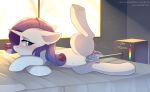 1girl blush cutie_mark female female_only female_unicorn fensu-san friendship_is_magic horn indoors looking_at_viewer lying my_little_pony one_leg_up pony pussy rarity rarity_(mlp) sex_machine solo tail unicorn vaginal vaginal_penetration