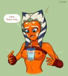 ahsoka_tano alien alien_girl biting_lip crop_top cup female female_only funny meme nipples orange_skin small_breasts solo star_wars thought_bubble togruta top_lift