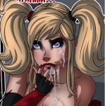 1girl batman_(series) blonde blonde_hair blue_eyes cum cum_in_mouth cum_on_face cum_on_upper_body dc_comics female harleen_quinzel harley_quinn heart-shaped_pupils jzerosk sexy