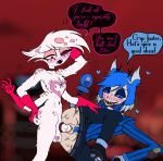 1boy alastor_(hazbin_hotel) ambiguous_gender angel_dust_(hazbin_hotel) arachnid arthropod big_balls blush breeding caffiend cock_ring cuntboy cuntboy/male demon dialogue femboy furry gloves grabbing_own_ass hazbin_hotel multicolored_sclera panting reverse_trap shaking spider sweat thick_penis vaginal_sex