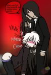  2boys blush caffiend choking danganronpa deepthroat dialogue insult izuru_kamukura male_only maledom malesub nagito_komaeda pulling_leash yaoi 