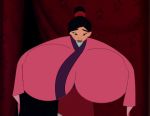 asian black_eyes black_hair disney fa_mulan gigantic_breasts kimono mulan photoshop