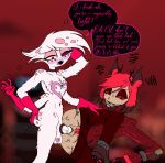  1boy alastor_(hazbin_hotel) ambiguous_gender angel_dust_(hazbin_hotel) angry arachnid arthropod big_balls blush breeding caffiend cock_ring cuntboy cuntboy/male demon dialogue edit femboy forced furry gagged gloves grabbing_own_ass hazbin_hotel intersex_penetrated multicolored_sclera rape restrained reverse_trap shaking spider sweat thick_penis vaginal vaginal_sex 