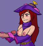 1boy 1girl breasts clothed dress erection exposed_breasts female gloves handjob hat human human/human humanized long_hair male male/female mismagius mostly_clothed penis pokemon red_eyes relatedguy