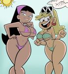 2_girls bikini black_eyes black_hair blonde_hair blue_hair breasts crossover curvy grimphantom hot leni_loud long_hair looking_at_viewer smile sunglasses the_fairly_oddparents the_loud_house trixie_tang