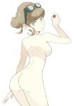  1_girl 1girl ass beauty_(pokemon) breasts brown_hair female female_human female_only female_solo from_behind green_eyes hips holding_poke_ball humans_of_pokemon looking_at_viewer looking_back megane nintendo nude nude_filter poke_ball pokeball pokemon pokemon_(game) pokemon_character pokemon_trainer pokemon_x_&amp;_y short_hair simple_background slender_waist solo souji sunglasses sunglasses_on_head third-party_edit white_background 