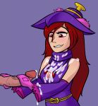 1boy 1girl clothed clothed_female cum cum_on_breasts cum_on_clothes dress erection female gloves handjob hat human human/human humanized long_hair male male/female mismagius penis pokemon red_eyes relatedguy semen_on_clothes