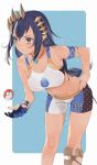 1girl alternate_costume blue_hair breast_grab cosplay female female_human female_only game_freak gem honey_strap human impossible_clothes jewelry long_hair medium_breasts minishorts nessa_(cosplay) nessa_(pokemon) nintendo pokeball pokemon shimamura_charlotte short_shorts solo