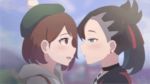 2_girls 2girls black_hair blush brown_hair clothed female female/female female_human female_protagonist_(pokemon_ss) french_kiss game_freak human/human kissing looking_at_another marnie_(pokemon) nintendo pokemon short_hair yuri