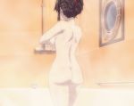 1girl ass big_breasts black_hair breasts female female_human female_only gif high_resolution indoors kisaki_kiriha large_filesize nude shower showering standing strike_the_blood