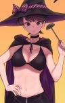 1girl 1girl big_breasts black_hair breasts cape cosplay komi-san_wa_komyushou_desu komi_shuuko looking_at_viewer milf short_hair smile witch_hat