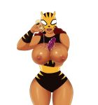 1girl 1girl 6ether big_breasts breasts brown_hair dark-skinned_female dark_skin dc_comics dc_comics dildo female_only hips legs leotard lips long_hair mask nipples pantha tagme teen_titans thighs