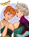 2_girls 2girls anna_(frozen) blue_eyes breasts dress elsa elsa_(frozen) exposed_breasts female female/female female_only frozen_(movie) incest mostly_clothed sideboob sister_and_sister sisters stephen49 yuri