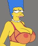 big_breasts blue_hair bra earrings marge_simpson necklace pbrown see-through the_simpsons