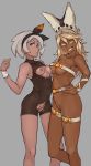 1girl 2_girls abs areola bea_(pokemon) breasts crossover dark-skinned_female dark_skin female_only guilty_gear high_resolution innie looking_at_viewer multiple_girls nintendo nipples pokemon pokemon_(game) pokemon_sword_&_shield pussy ramlethal_valentine todding torn_clothes under_boob