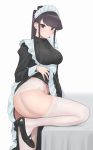 1_girl 1girl alternate_costume black_hair blush cosplay dress dress_lift dress_lifted_by_self female female_only garter_straps komi-san_wa_komyushou_desu komi_shouko lingerie long_hair looking_at_viewer maid maid_uniform panties solo stockings underwear white_panties