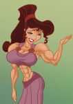  1girl alluring athletic_female big_breasts brown_hair disney dress fit_female hercules megara purple_eyes sports_bra testground 