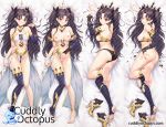  1girl 1girl anklet armlet ass asymmetrical_legwear asymmetrical_sleeves bangs bare_shoulders black_bikini_bottom black_bow black_hair blush bow breasts closed_mouth dakimakura detached_collar detached_sleeves earrings fate/grand_order fate_(series) hair_bow hair_ornament hoop_earrings ishtar_(fate) jewelry legs long_hair medium_breasts navel neck_ring parted_bangs red_eyes shadowgrave single_detached_sleeve single_thighhigh smile stockings tiara toeless_legwear two_side_up white_bikini_top 